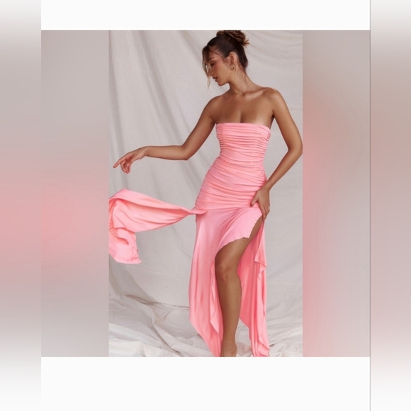 House of CB Dresses & Skirts - House of cb Ivana Apricot Gathered Asymmetric Dress